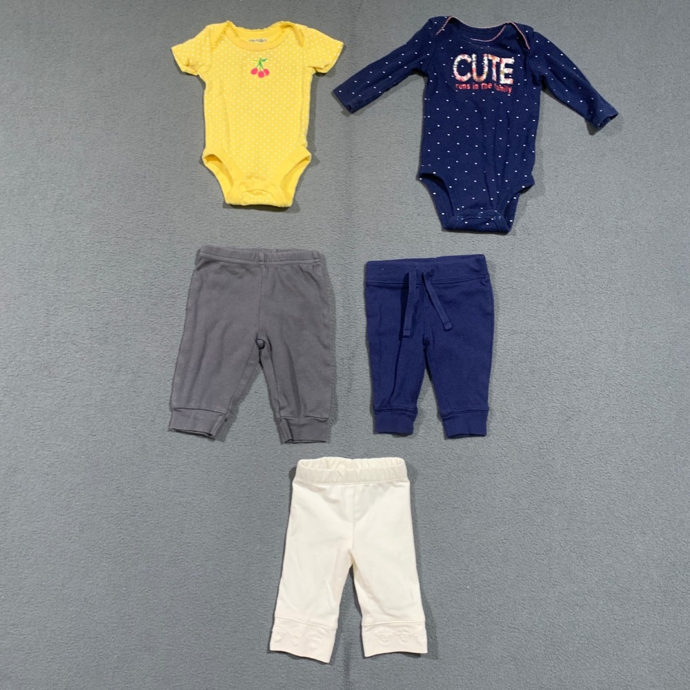 Baby Girl‎ 0-3M Clothes Lot 5pc Carter's Babies R Us Bodysuits Pants Yellow Navy
